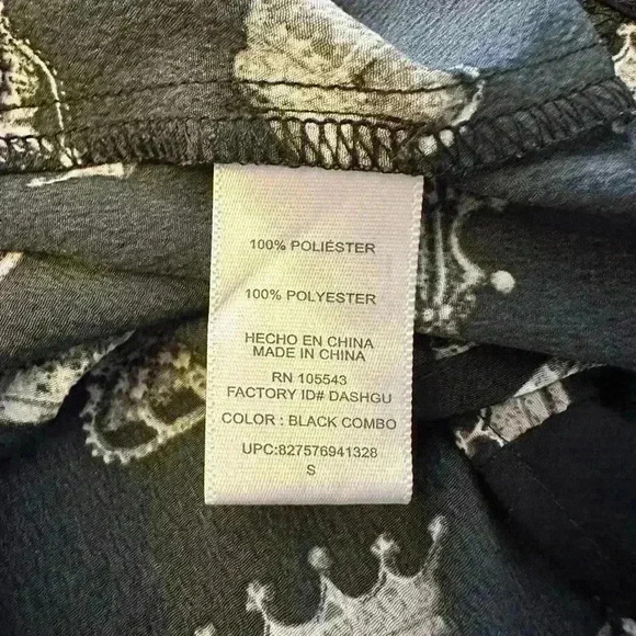 Thakoon Black Long Sleeve Tunic Blouse with Gray Crown Print Size S - Picture 7 of 7